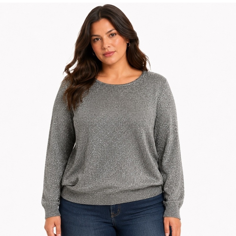 Alfani Metallic Sweater Small Gunmetal Silver Shimmer Long Sleeve Pullover New